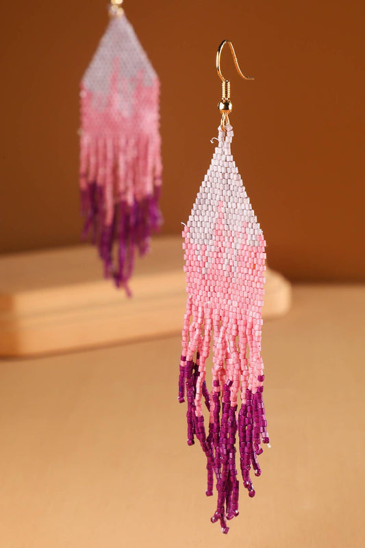 Ombre Beaded Fringe Earrings (Long Statement Dangles)