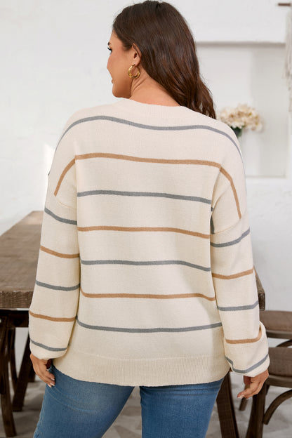 Cream Striped Knit Sweater – Soft Neutral Fall Pullover