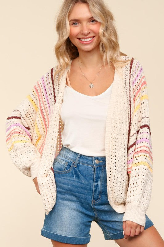 Cozy Multi-Color Striped Knit Cardigan