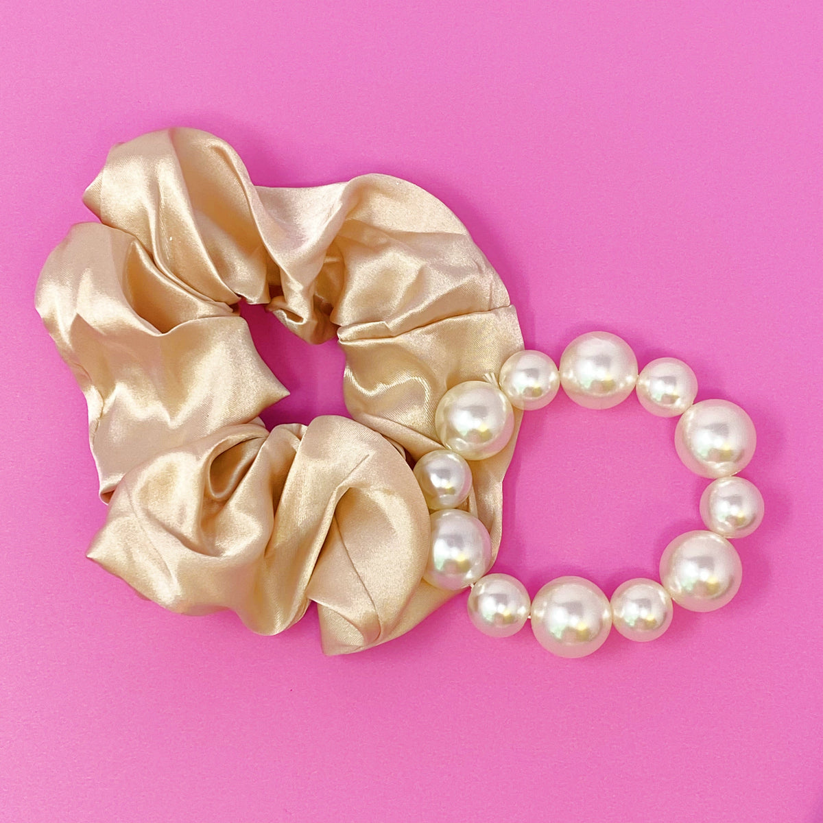 Satin Scrunchie Set with Pearl Beads (4-Pack Hair Ties)