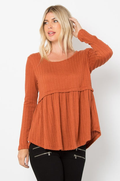 Rust Textured Babydoll Top - Cozy Chic Style