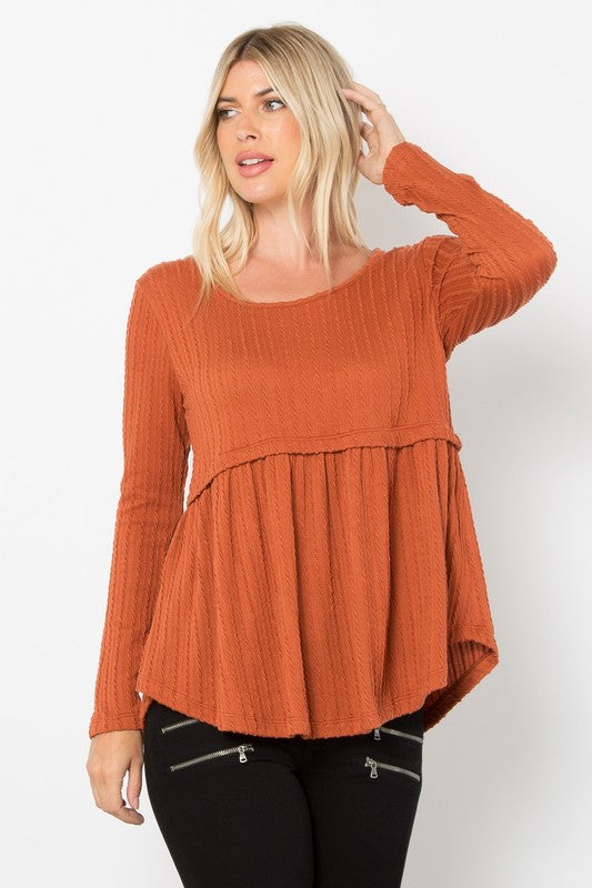 Rust Textured Babydoll Top - Cozy Chic Style