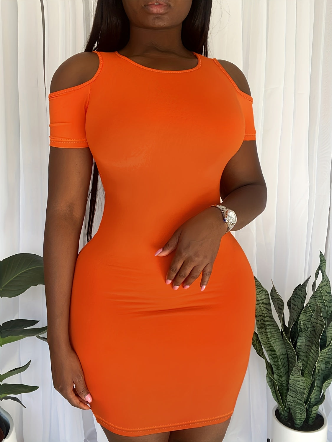 Orange Cold-Shoulder Bodycon Dress | Chic & Bold Look