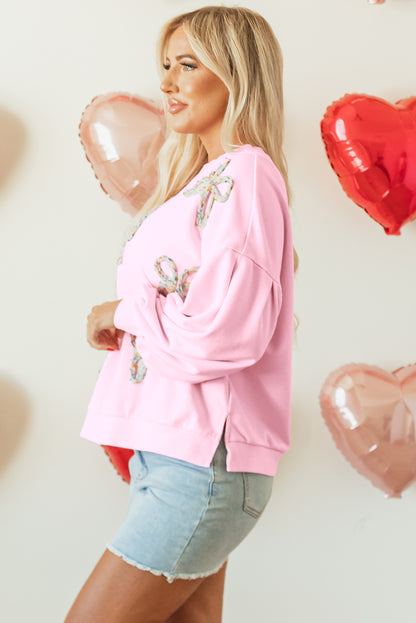 Pink Bow Appliqué Sweatshirt – Girly Valentine’s Day Pullover