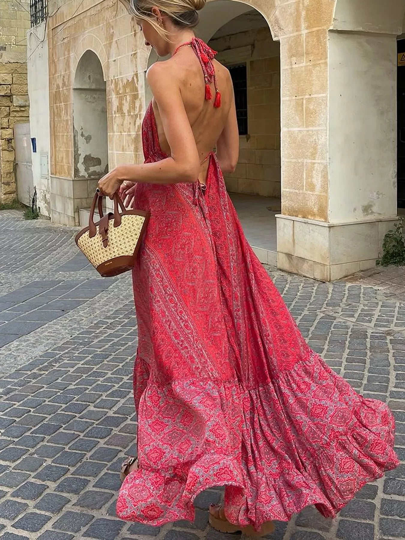 paisley halter maxi dress Bohemira Paisley halter flow Maxi dress