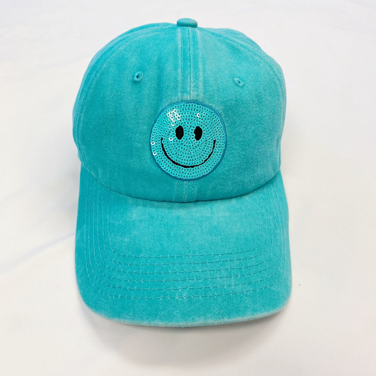 Sequin Smiley Face Baseball Cap (Washed Dad Hat | Multiple Colors)