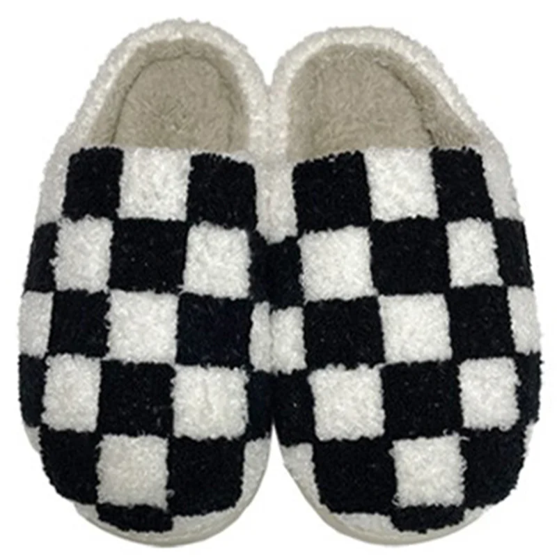Checkerboard Plush House Slippers (Cozy Slip-Ons | 3 Styles)