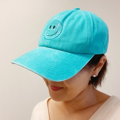 Sequin Smiley Face Baseball Cap (Washed Dad Hat | Multiple Colors)