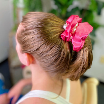 Satin Scrunchie Set with Pearl Beads (4-Pack Hair Ties)