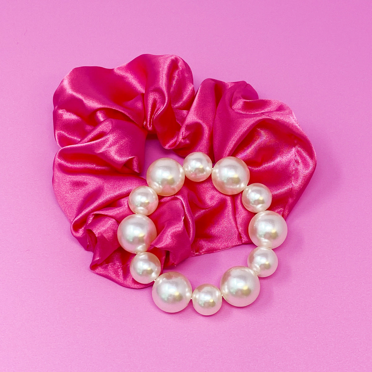 Satin Scrunchie Set with Pearl Beads (4-Pack Hair Ties)