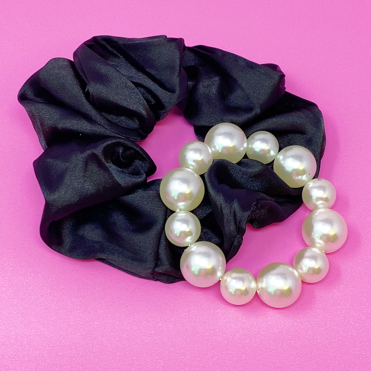 Satin Scrunchie Set with Pearl Beads (4-Pack Hair Ties)