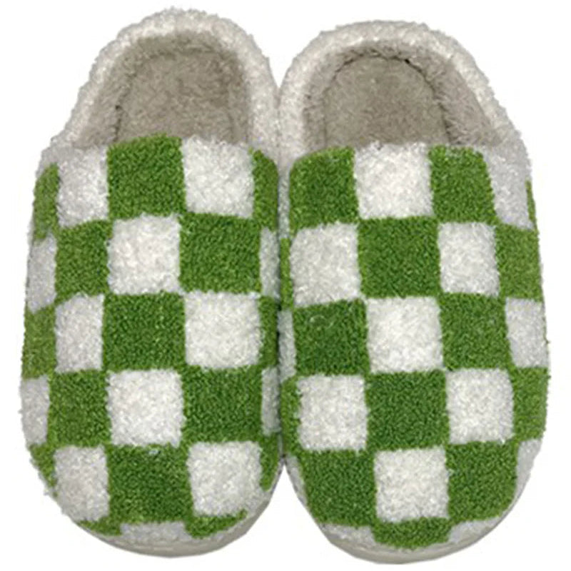 Checkerboard Plush House Slippers (Cozy Slip-Ons | 3 Styles)