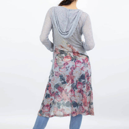 Floral Mesh Hooded Duster Cardigan (Open Front + Pockets)