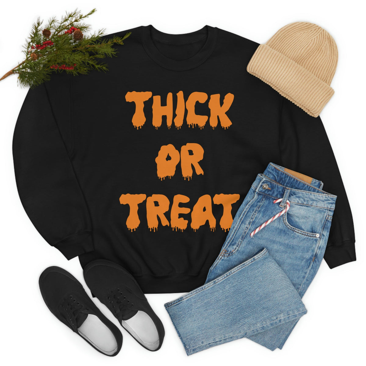 “Thick or Treat” Halloween Sweatshirt (Funny Spooky Season Pullover | Multiple Colors)