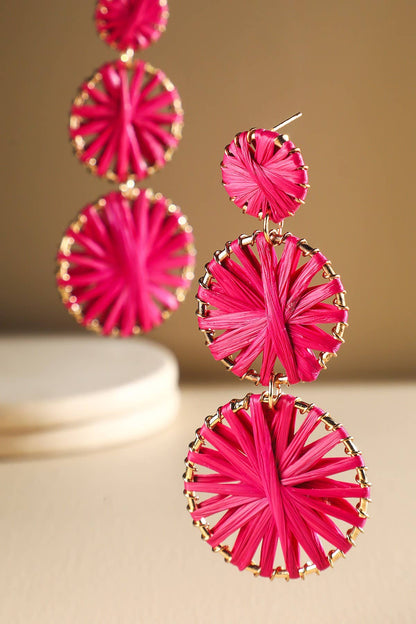 Rainbow Woven Disc Drop Earrings (Triple Statement Dangles)
