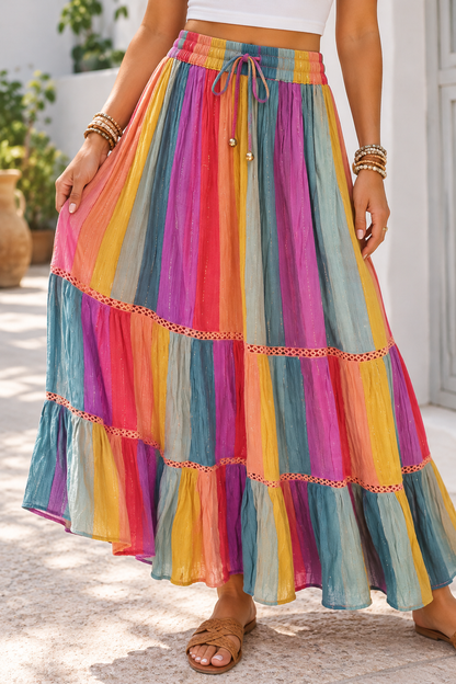 Gypsy Blue Multicolor Boho Tiered Maxi Skirt – Size M