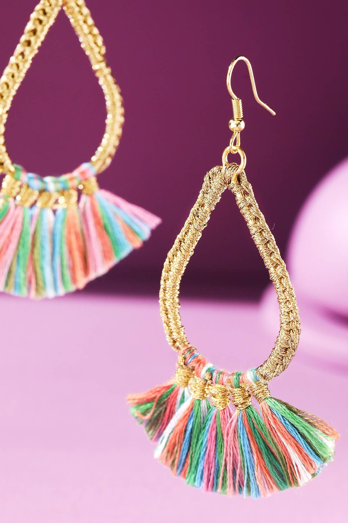 Teardrop Tassel Drop Earrings (Gold Wrapped Hoop | 3 Colors)