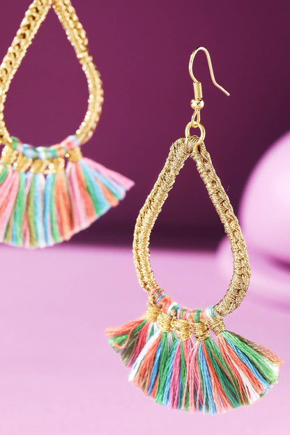 Teardrop Tassel Drop Earrings (Gold Wrapped Hoop | 3 Colors)