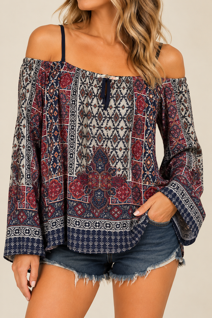 Love Squared Boho Paisley Off-Shoulder Blouse – Size S