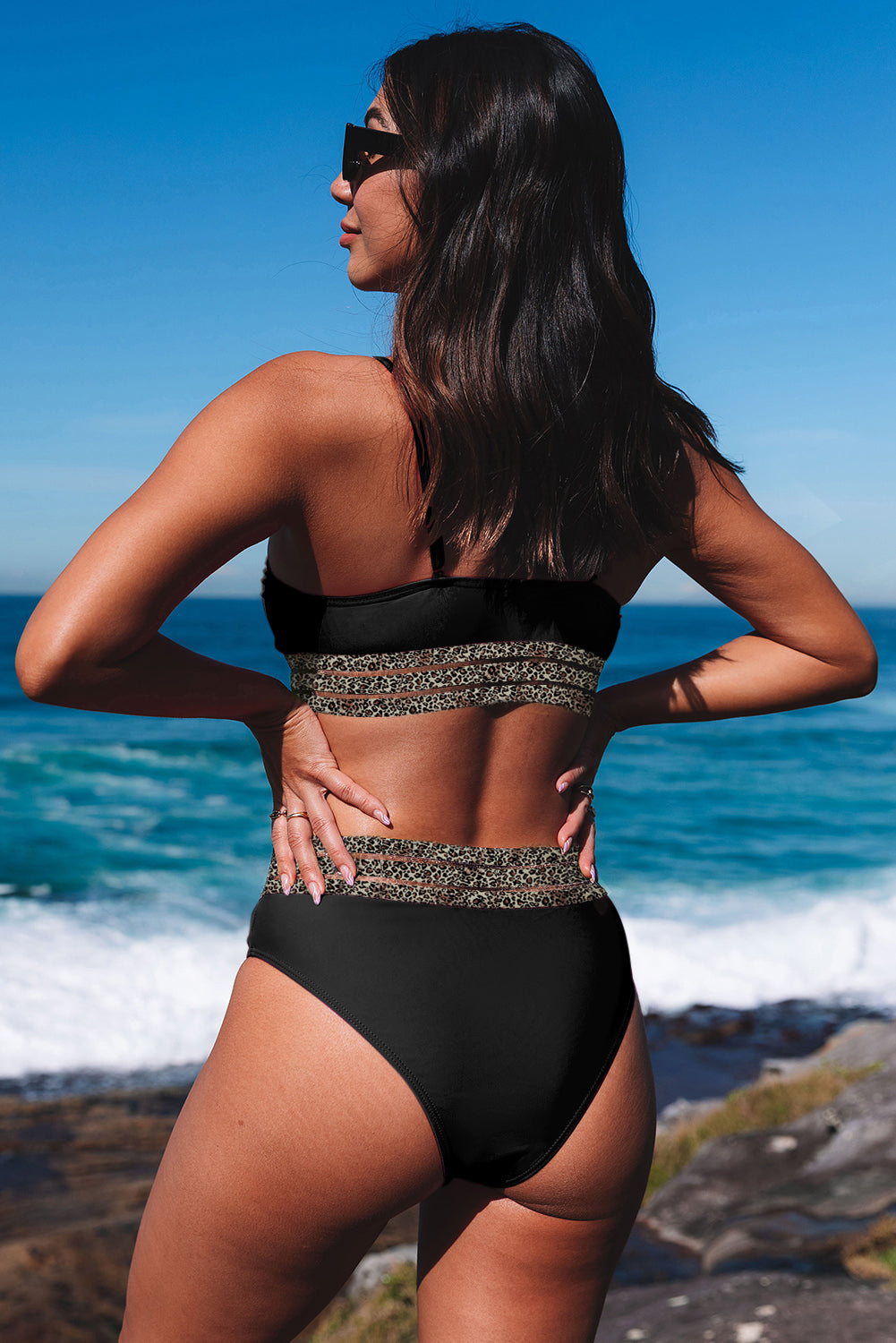 Leopard Print Trim High-Waisted Bikini