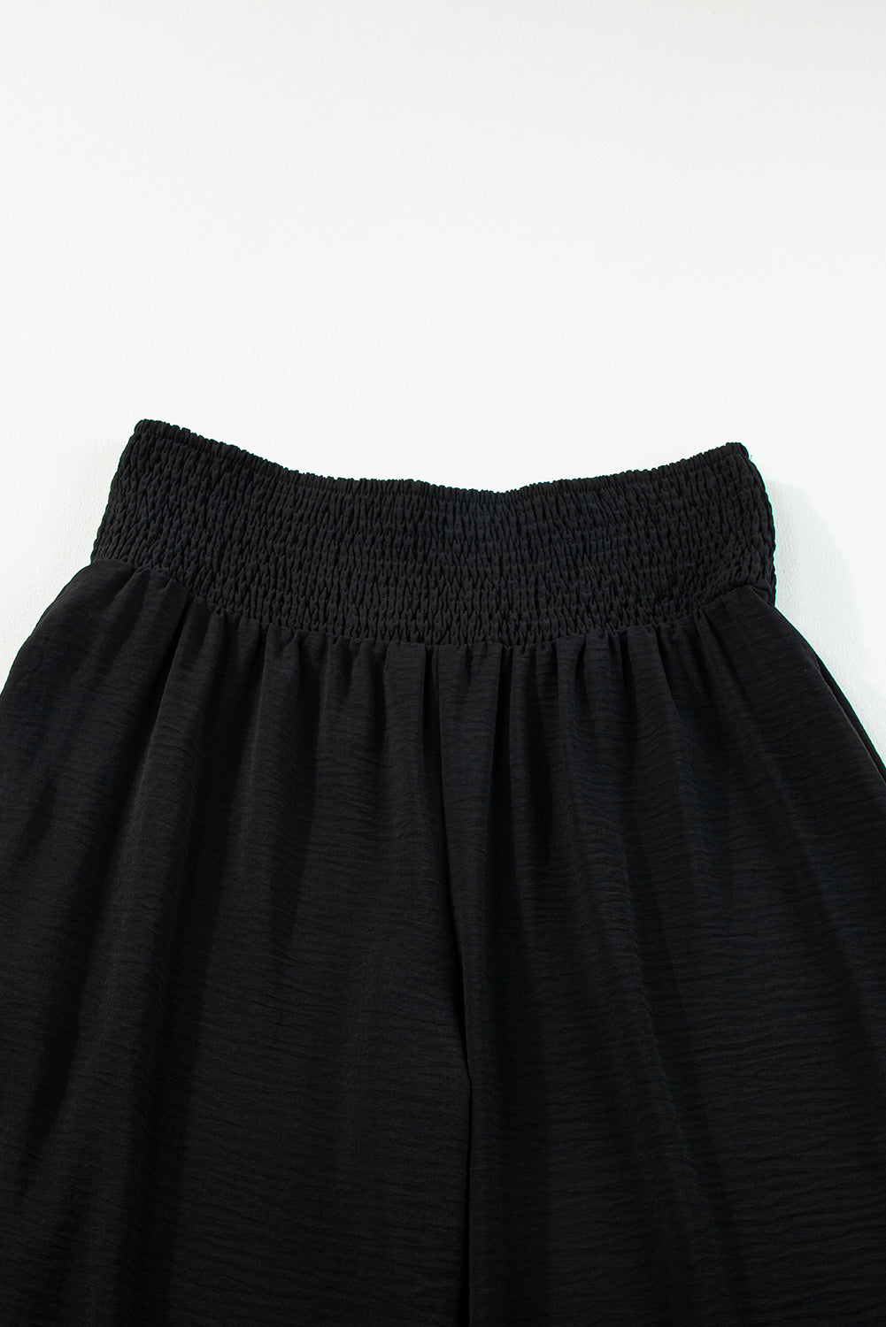 Black Smocked High-Waisted Wide-Leg Pants – Effortlessly Comfortable