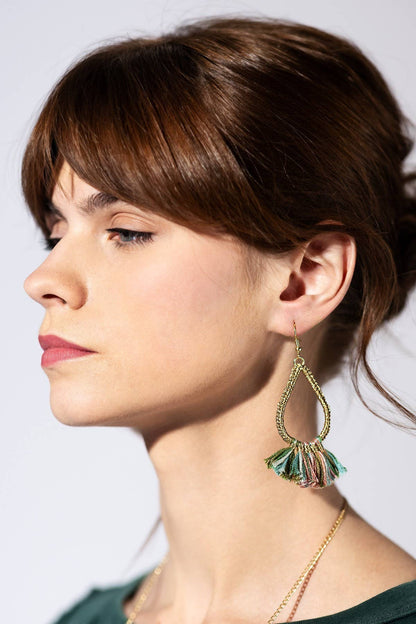 Teardrop Tassel Drop Earrings (Gold Wrapped Hoop | 3 Colors)