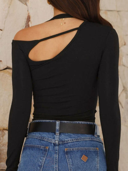 Off-Shoulder Asymmetric Cutout Long Sleeve Top