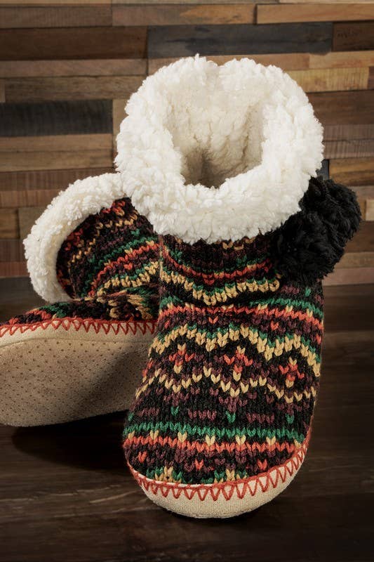 Ruggine Cozy Knit Fair Isle Slipper Socks with Sherpa Lining