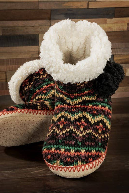 Ruggine Cozy Knit Fair Isle Slipper Socks with Sherpa Lining