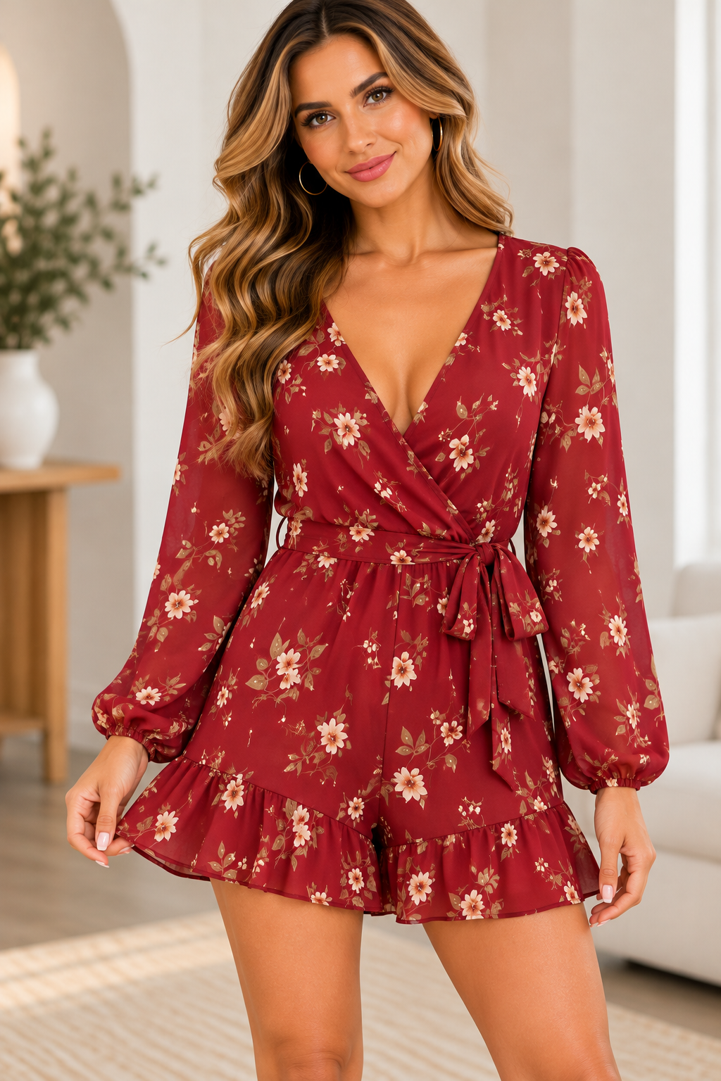 Alter'd State Burgundy Floral Wrap Romper – Size S