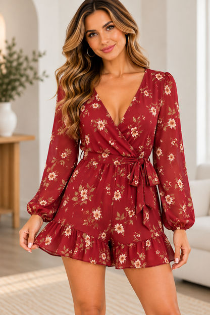 Alter'd State Burgundy Floral Wrap Romper – Size S