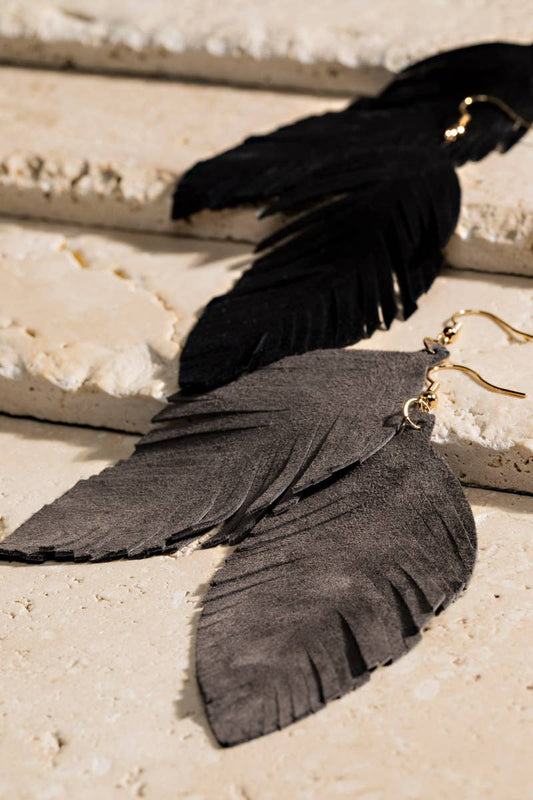 Fringe Feather Drop Earrings (Lightweight Statement | 3 Colors)