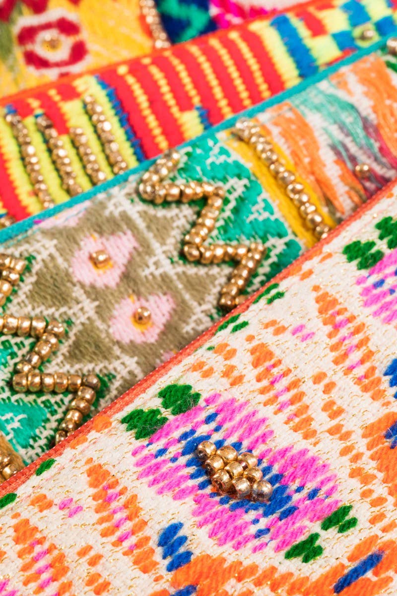 Serape Stripe Wristlet Clutch (Beaded Zip Pouch)