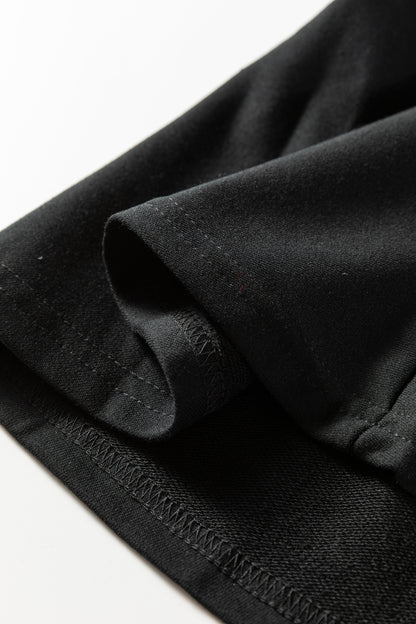 Black Long Sleeve Dress with Striped Collar – Casual Chic Collared Swing Dress