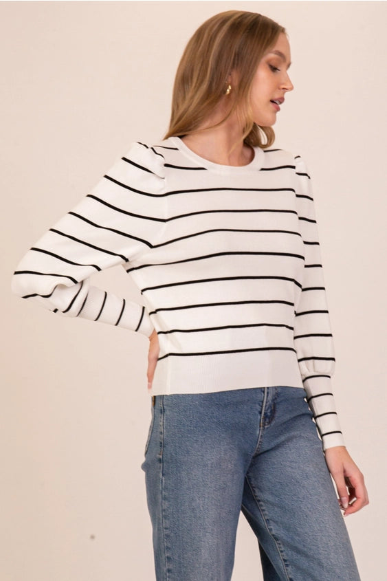 Classic Stripe Crewneck Sweater (Long Sleeve Knit Pullover)