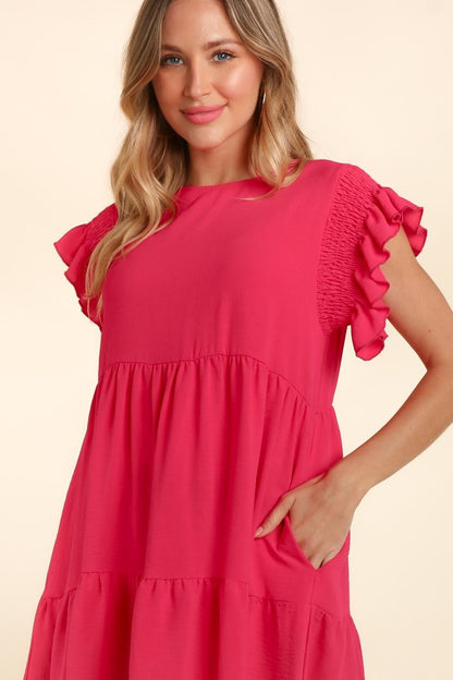 Hot Pink Ruffle Sleeve Tiered Dress – Chic & Flowy