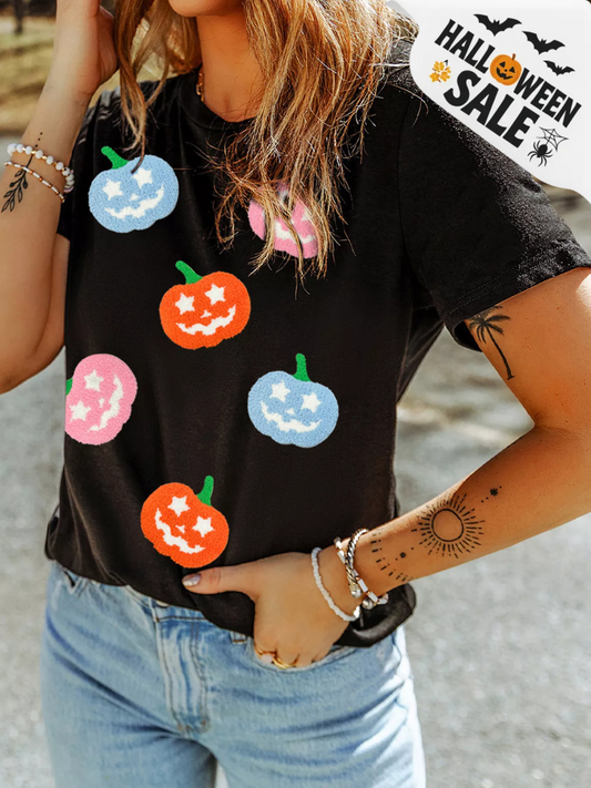 Badged - Pastel Pumpkin Patch Graphic Tee (Women’s Halloween T-Shirt)