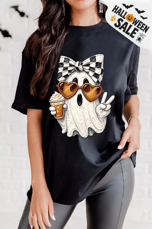 Badged - Cute Ghost Graphic Tee (Bow + Heart Sunglasses Halloween T-Shirt)