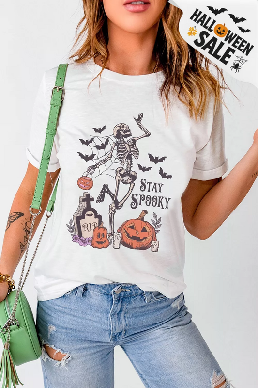 Badged - “Stay Spooky” Skeleton Halloween Graphic Tee (Women’s T-Shirt)