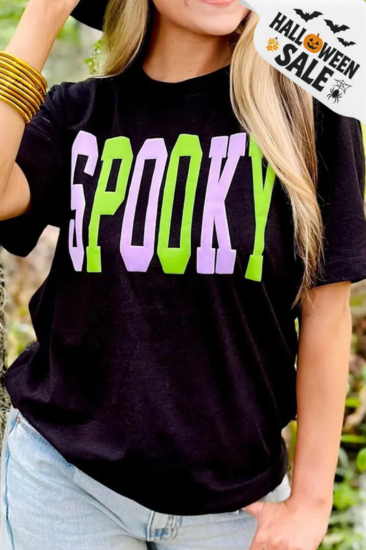Badged - “Spooky” Colorblock Graphic Tee (Black Halloween T-Shirt)