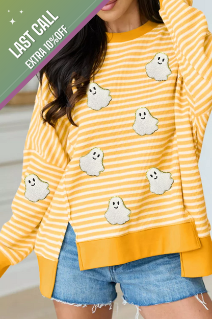 Badged - Striped Ghost Patch Sweatshirt (Fall Halloween Pullover)