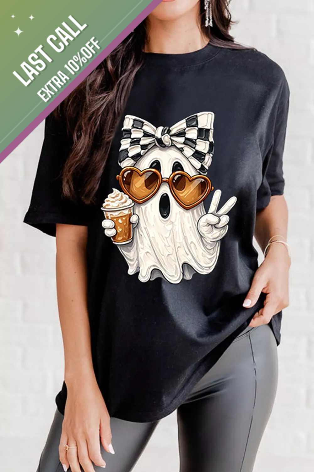 Badged - Cute Ghost Graphic Tee (Bow + Heart Sunglasses Halloween T-Shirt)