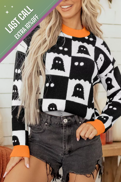 Badged - Ghost Checkered Knit Sweater (Halloween Pullover)