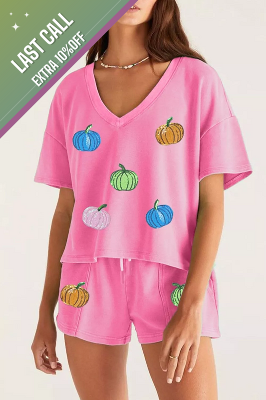 Badged - Pumpkin Patch Lounge Set (V-Neck Tee + Shorts)