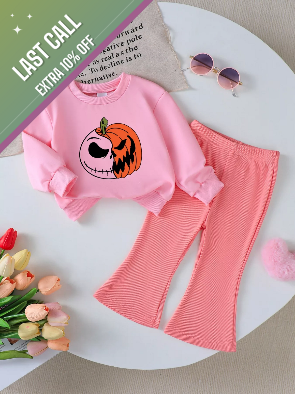 Badged - Mini Jetsetter Halloween Graphic Lounge Set (Sweatshirt + Ribbed Flare Pants | 6 Styles)