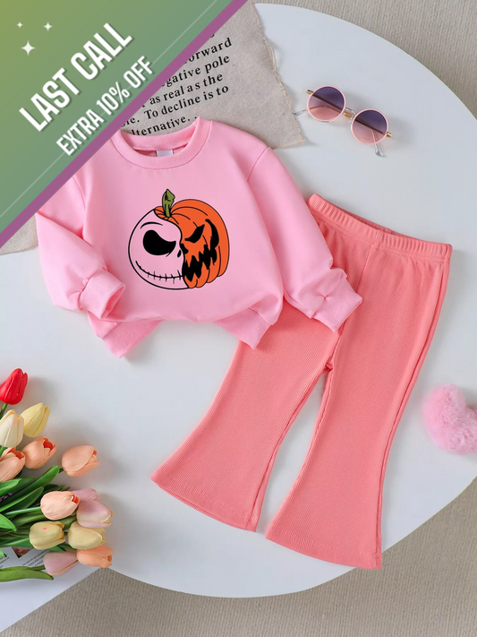 Badged - Mini Jetsetter Halloween Graphic Lounge Set (Sweatshirt + Ribbed Flare Pants | 6 Styles)