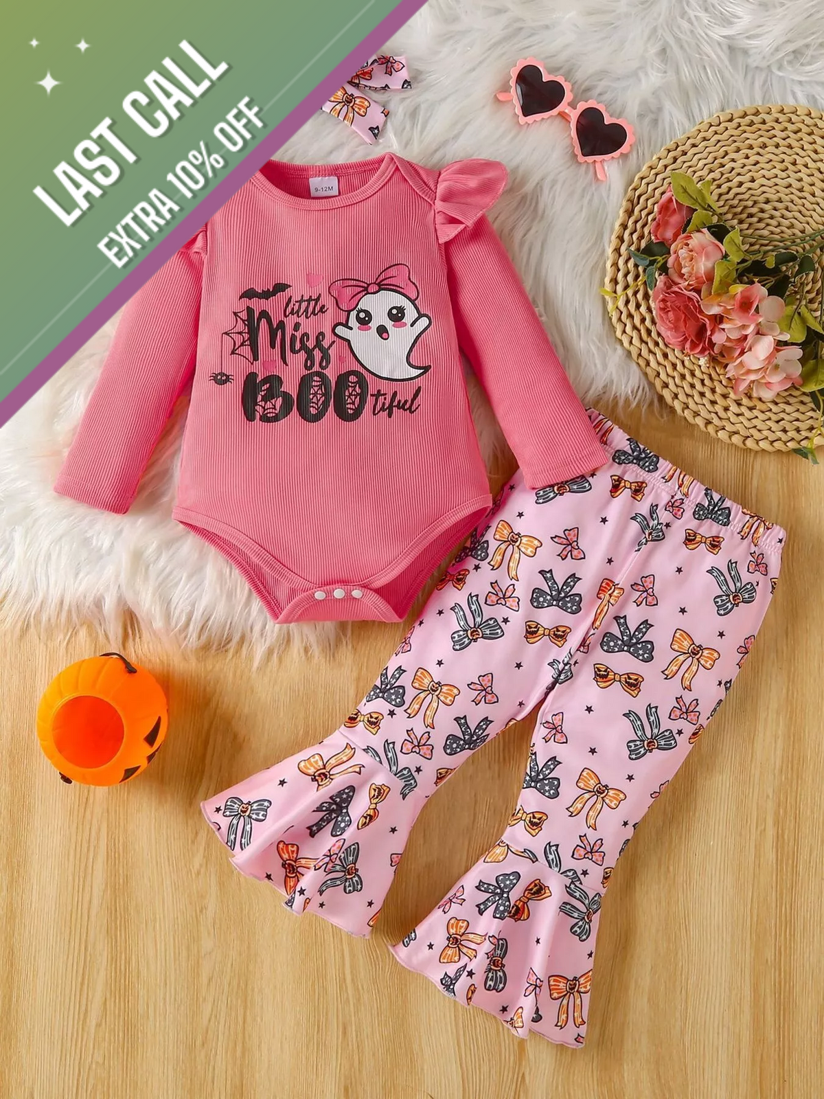 Badged - Mini Jetsetter “Little Miss Boo Thang” 3-Piece Set (Bodysuit + Bell Bottoms + Bow, Multiple Colors)