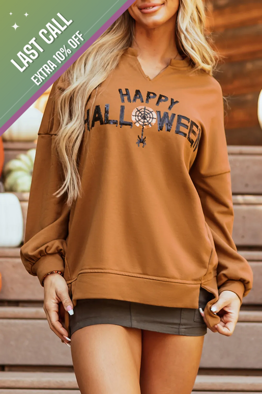 Badged - Happy Halloween Hoodie Sweatshirt (Spider Web Graphic Pullover)