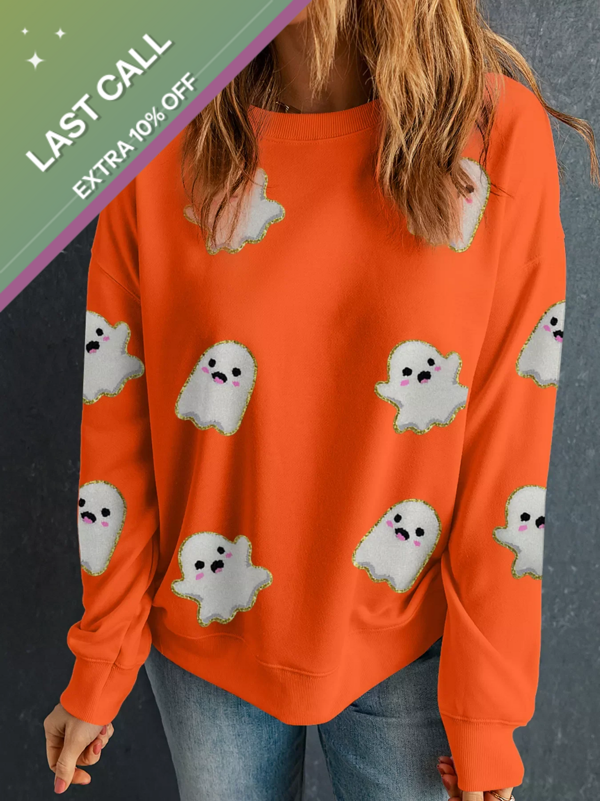 Badged - Cute Ghost Patch Sweatshirt (Halloween Crewneck Pullover)