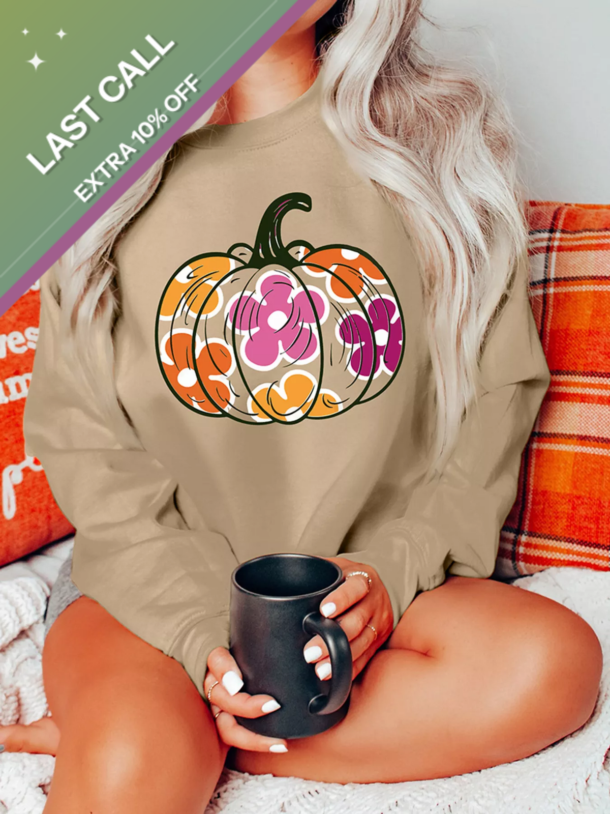 Badged - Floral Pumpkin Graphic Sweatshirt (Fall Crewneck Pullover)